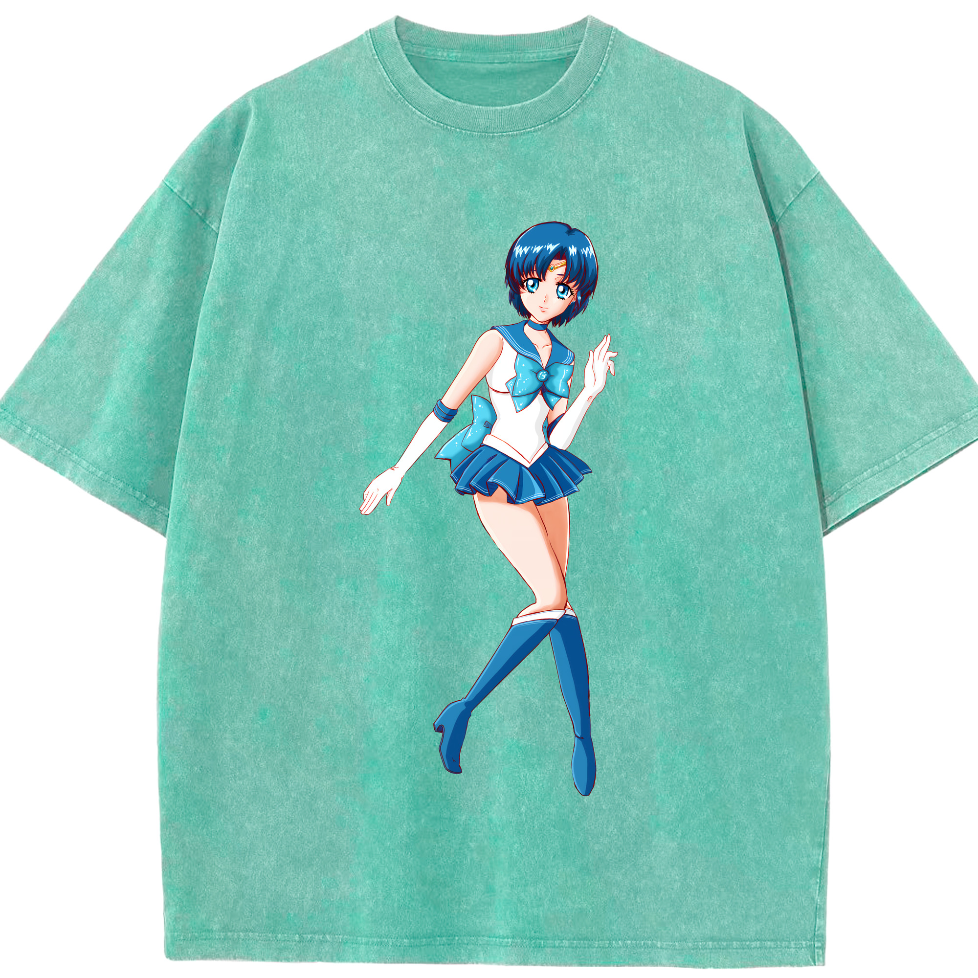 （画像用） 美少女戦士セーラームーン 水野 亜美 みずの あみ Sailor Moon Mizuno Ami 綿100% ヴィンテージ風 半袖Tシャツ（フロントプリント）